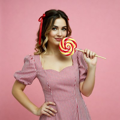 Woman holding giant lollipop