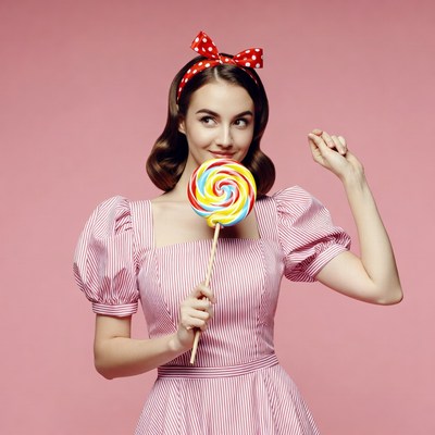 Woman holding giant lollipop