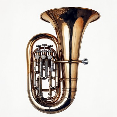 Brass Tuba on White Background