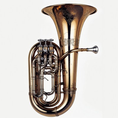 Ornate Gold Euphonium on White Background