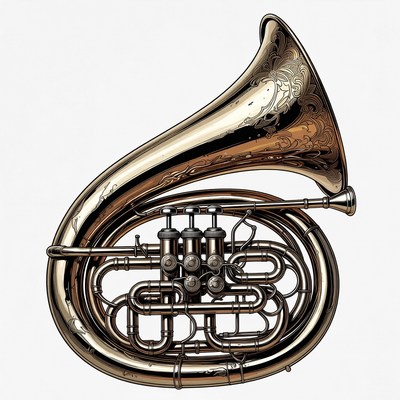 Gold French Horn Illustration