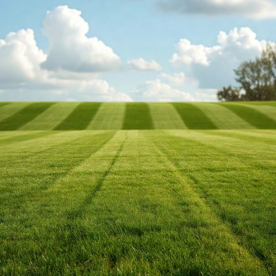 Striped Green Field Under Blue Sky