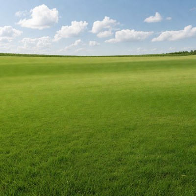 Vast green field under blue sky
