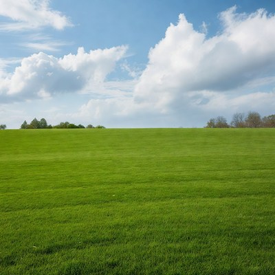 Green field under blue sky