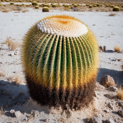 Large Golden Barrel Cactus in Desert