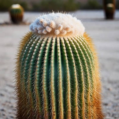 Golden Barrel Cactus in Desert