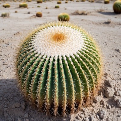 Golden Barrel Cactus in Desert
