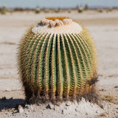 Golden Barrel Cactus in Desert