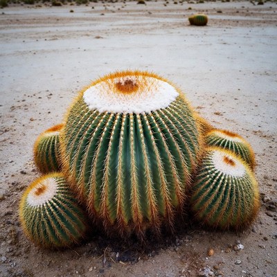 Cluster of Barrel Cacti in Desert