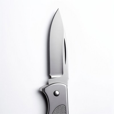 Silver pocket knife on white background