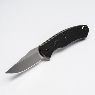 Open black folding knife