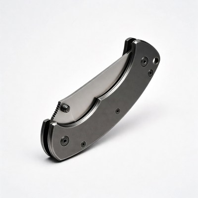 Open black folding pocket knife