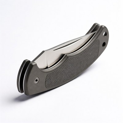 Open folding knife on white background