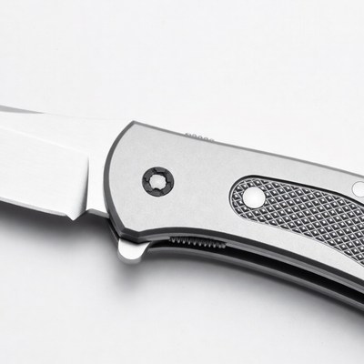 Open gray folding pocket knife