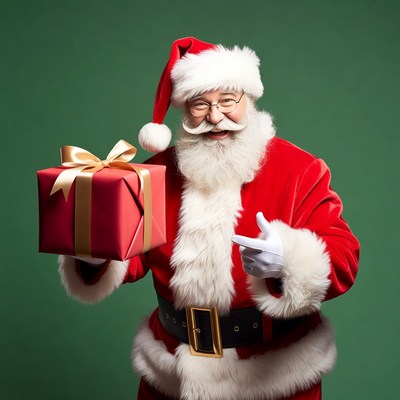 Santa Claus holding red gift box