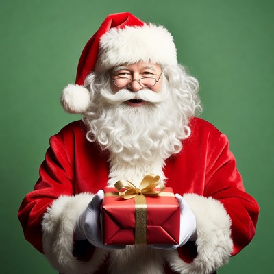 Santa Claus holding red gift