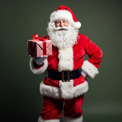 Santa Claus holding red gift