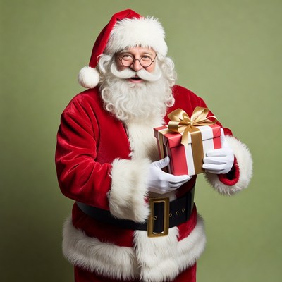 Santa Claus holding red gift box