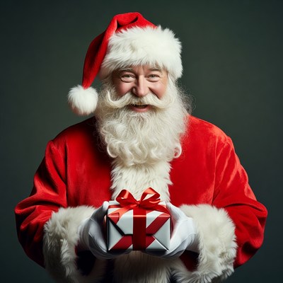 Santa Claus holding red gift box