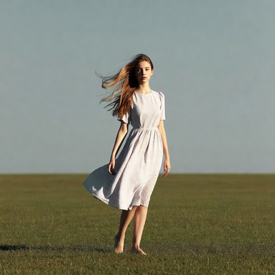 Young woman in white dress in field