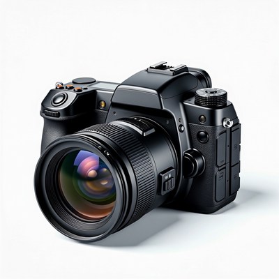 Black DSLR Camera with Lens