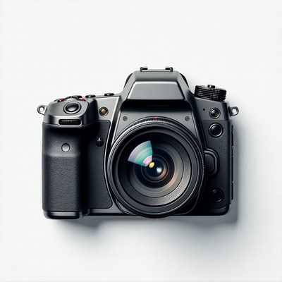 Black DSLR Camera on White Background