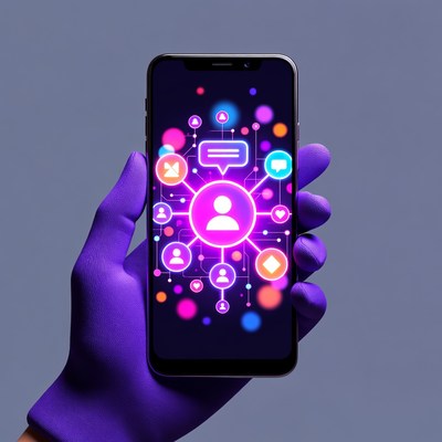 Hand Holding Phone with Social Media Icons