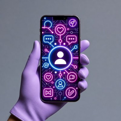 Hand Holding Neon Social Media Phone