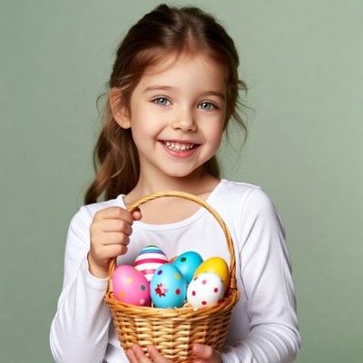 Girl holding Easter basket eggs
