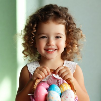 Curly-haired girl holding Easter basket