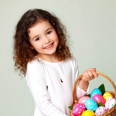 Girl holding Easter basket eggs