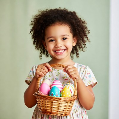 African-American girl holding Easter eggs