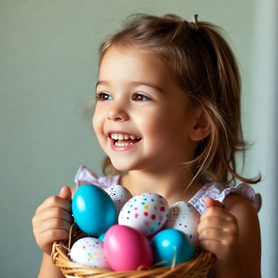 Girl holding Easter eggs basket