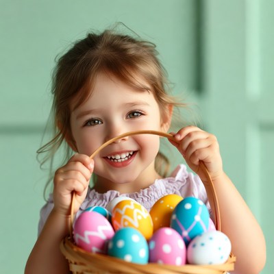 Girl holding Easter basket eggs
