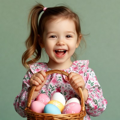 Girl holding Easter eggs basket