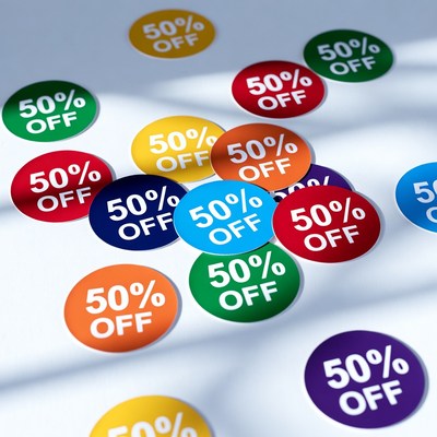 Colorful 50% Off Sale Stickers