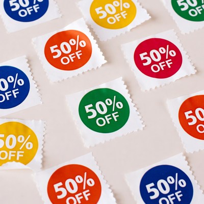 Colorful 50% Off Discount Stickers