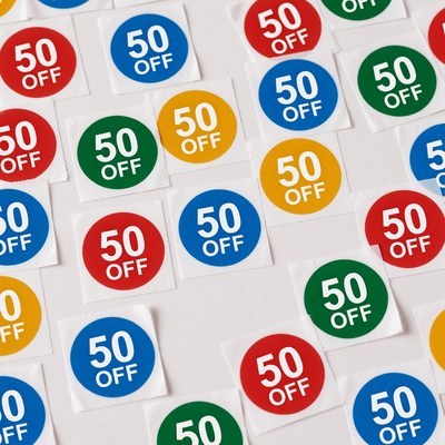Colorful 50% Off Stickers Scattered