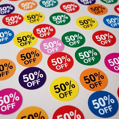 Colorful 50% Off Discount Stickers