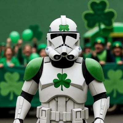 Stormtrooper in shamrock St. Patrick's costume