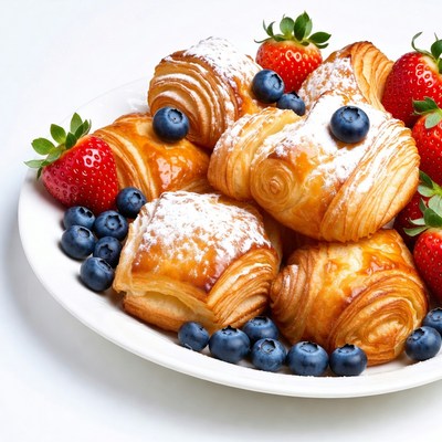 Croissants with Strawberries and Blueberries