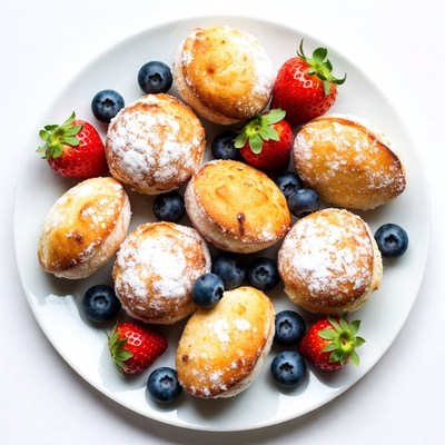 Powdered Dumplings with Strawberries Blueberries