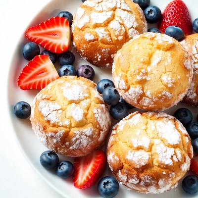 Powdered Muffins with Blueberries Strawberries