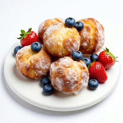Sugared Donuts with Blueberries Strawberries