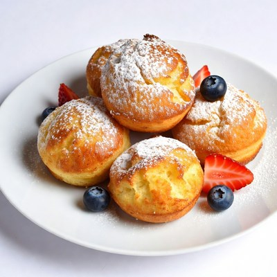 Powdered Donuts with Strawberries Blueberries