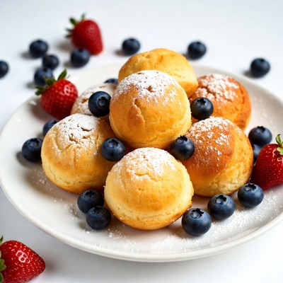 Powdered Donuts with Blueberries Strawberries