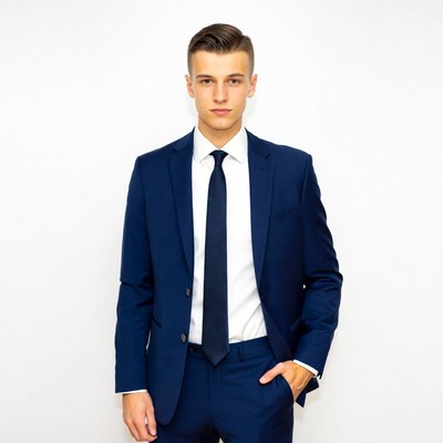 Young man in navy suit