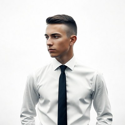 Young man in white shirt and black tie