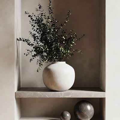 Eucalyptus in White Vase on Shelf