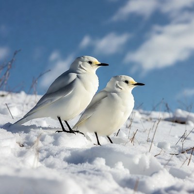 Two Snowy Owls Standing in Snow